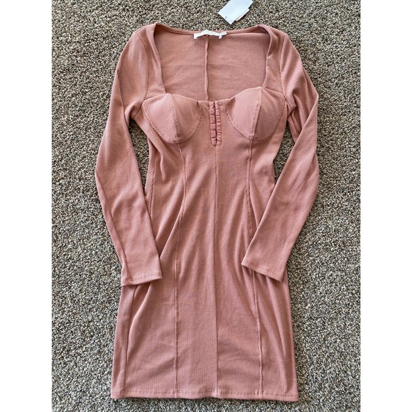 Astr Corset Blush Long Sleeve Cocktail Dress Mini Ribbed Medium - Picture 4 of 8